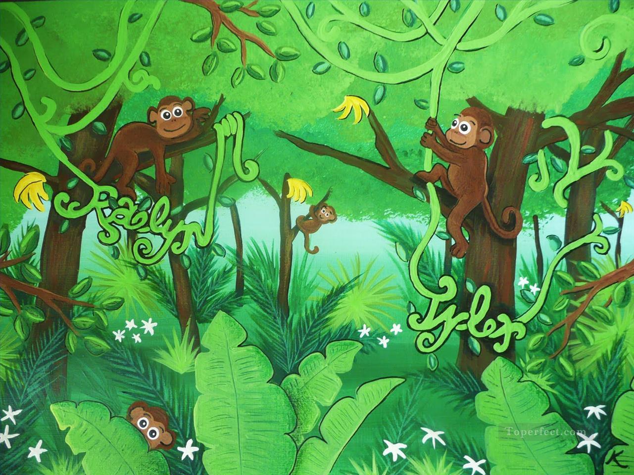 caricature de singe vert Peintures à l'huile